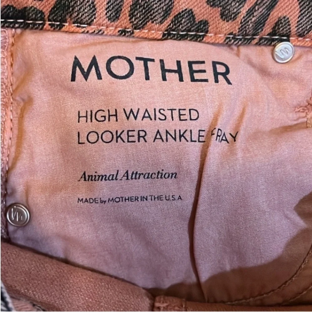 MOTHER High Waisted Looker Ankle Fray Animal Attraction Red Leopard Size 26 NWOT